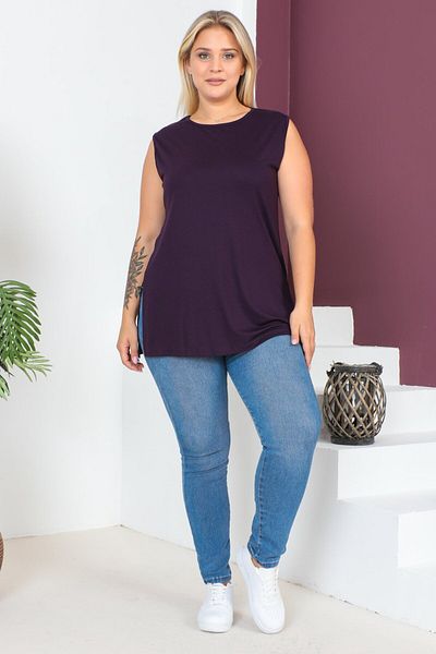 tarzımsüper Large Size Thick Strap Lycra Slit Sports and Daily Combed Cotton Tank Top Blouse