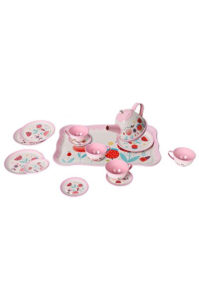 VARDEM OYUNCAK لعبة طقم شاي معدني منقوش بالزهور مكون من 15 قطعة