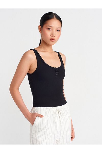 Dilvin 21158 Buttoned Strap Top-Black