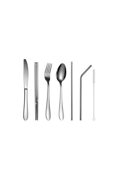 Trendy's Set of 8 stainless steel cutlery, for travel and office, TRENDY'S, chrome