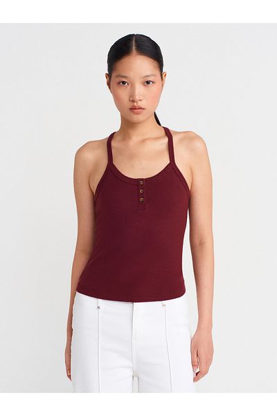 Dilvin 21106 Button Detailed Strap Undershirt-Burgundy