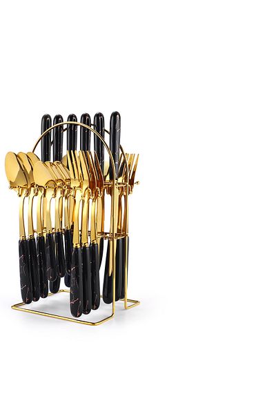 Trendy's 24-piece stainless steel cutlery set, with stand, TRENDY'S, blue-gold