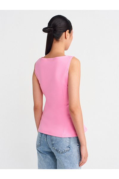 Dilvin 21001 Boat Neck Peplum Top-Pink