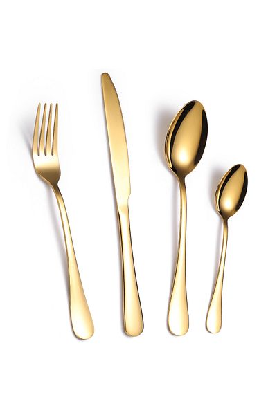 Trendy's Stainless steel cutlery set, 24 pieces, with stand, TRENDY'S, gold