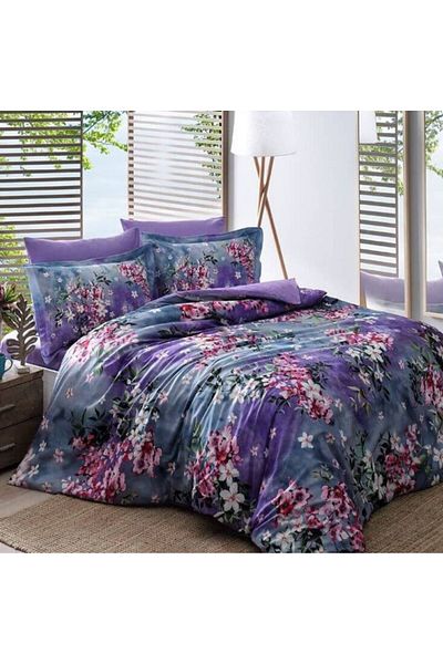 Taç 6-piece satin double bed linen with flowers, duvet cover 200x220cm, Tac Delux Digital Daphne