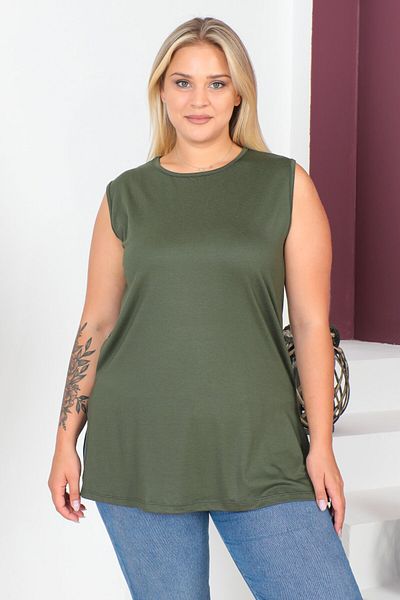 tarzımsüper Large Size Thick Strap Lycra Slit Sports and Daily Combed Cotton Tank Top Blouse