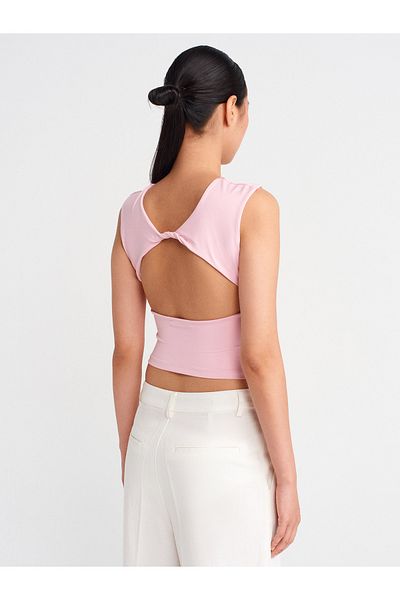 Dilvin 21132 Backless Gathered Top-Powder Pink