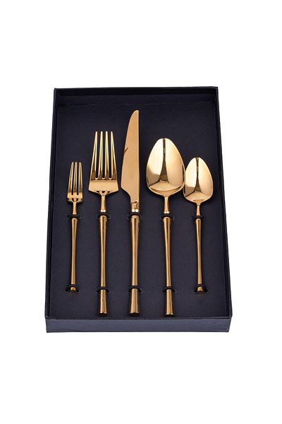 Trendy's Set of 5 stainless steel cutlery, for travel and office, TRENDY'S, gold