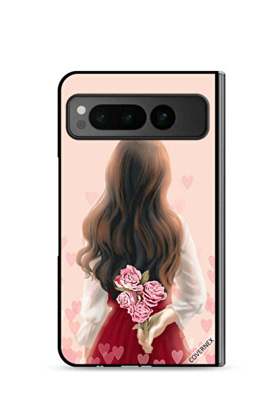 Covernex غطاء حماية لهاتف جوجل بيكسل فولد 5G بتصميم فتاة تخفي زهورًا