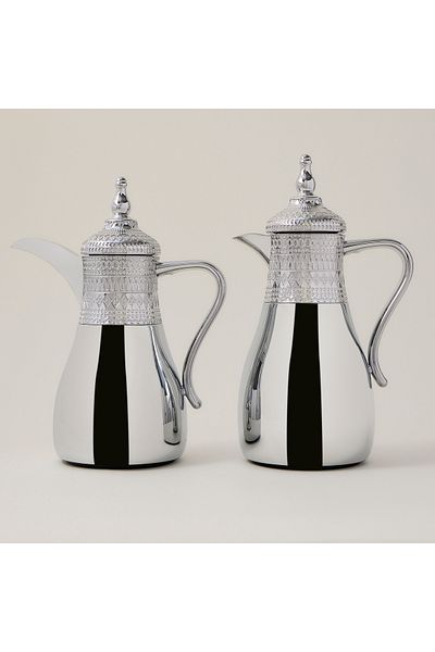 Dallaty مجموعة جمبية من 2 قارورة مفرغة من الفولاذ الفضي