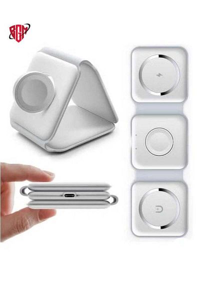 bgm 3-in-1 Foldable Magnetic Wireless Charger 15W Mag-Safe Charging Station for iPhone, Apple Watch
