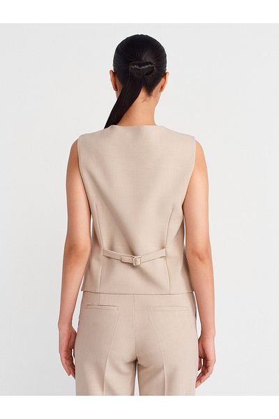 Dilvin 60592 Asymmetric Cut Buttoned Vest-Stone