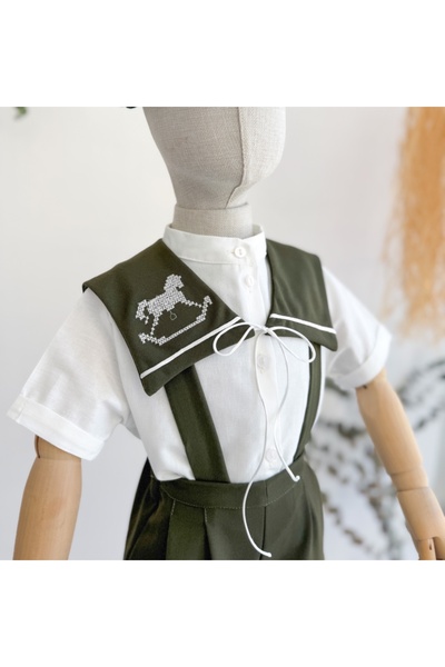 Sis and Bro HAKİ AT NAKIŞLI ŞORT SALOPET - GÖMLEK