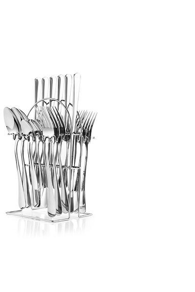 Trendy's Stainless steel cutlery set, 24 pieces, with stand, TRENDY'S, chrome