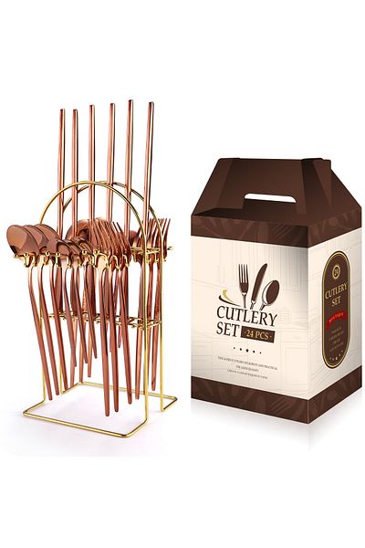 Trendy's Portuguese cutlery set, stainless steel 24 pieces, with stand, TRENDY'S, rose