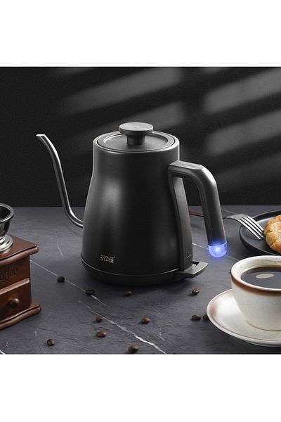 WINNINGSTAR Electric Gooseneck Kettle - Pour-Over Coffee and Tea Pot, Quick Heating, 1.2 L 1500W Black
