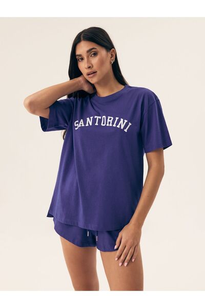 Henderson Subtle sports-classic women's pajama with casual pattern & lettering on t-shirt & short | Nimes