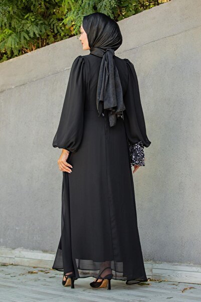 Tesettür Çarşım Narin Mat Şifon Tesettür Abiye-siyah