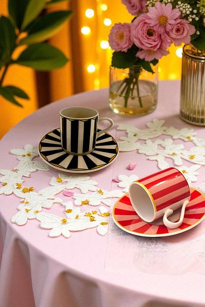 GÜLZE 2 Persons (4 Pieces) Senli̇ Benli̇ Model Special Design Luxury Coffee Cup Set (Pure Porcelain)