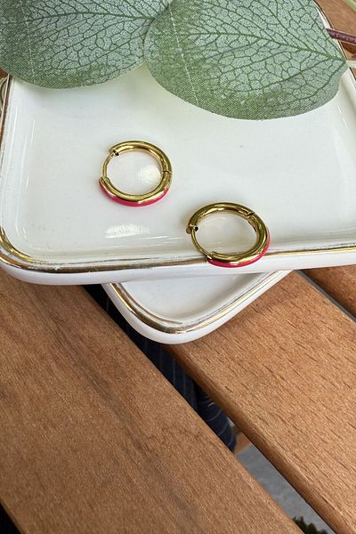 My Joyas Design Steel Pink Stripe Hoop Earrings (Diameter:1.5Cm)