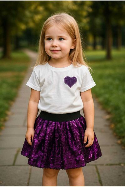 Retro Women Girl's Purple Heart Patterned Sequin Cotton Princess Suit