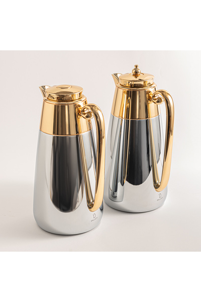 Dallaty set of 2 steel vacuum flask chrome & gold 1L