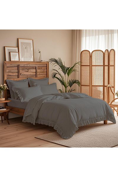 kesenegore 4 Piece Elastic Sheet Ranforce Cotton Fabric Ruffled Double Duvet Cover Set