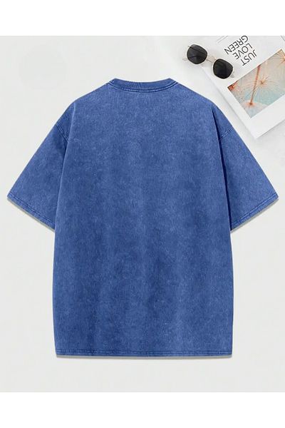 Touz Moda T-Shirt Oversize Unisex Vintage Πλενόμενο με Σχέδιο Love Stitch