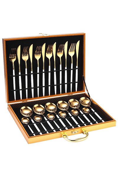 Trendy's Set 24 tacamuri, stainles steel, TRENDY’S, alb-gold