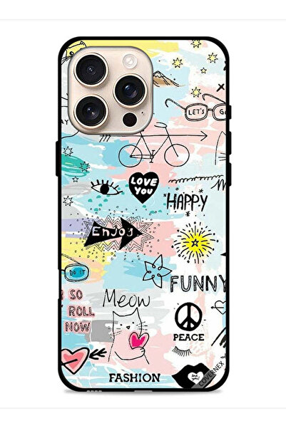 Covernex غطاء حماية لجهاز Apple iPhone 16 Pro بتصميم Doodle Meow Enjoy