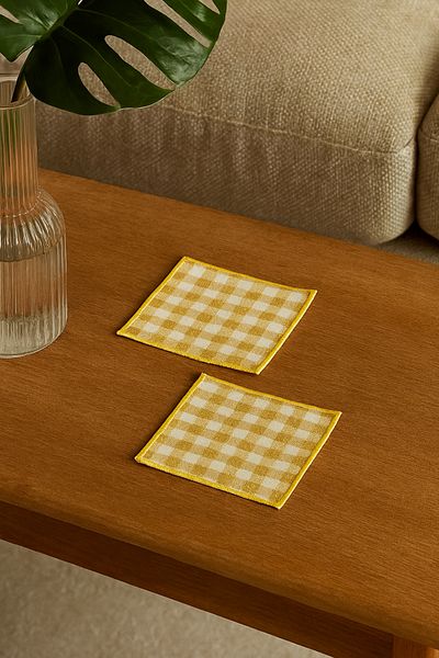 Evdek Pack of 2 Digital Printed Cocktail Napkins with Embroidery Detail Ds15