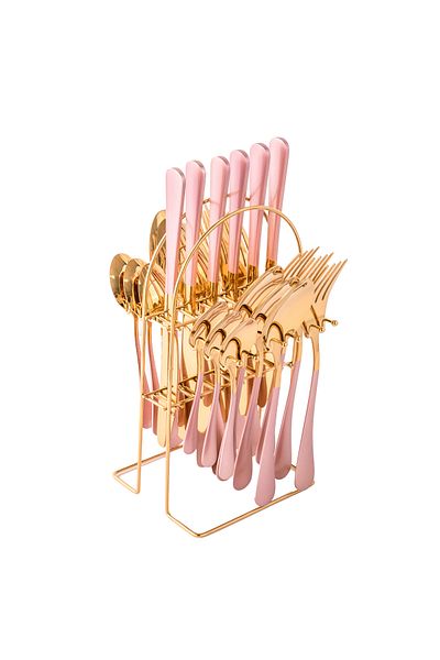 Trendy's Stainless steel cutlery set, 24 pieces, with stand, TRENDY'S, rose-gold