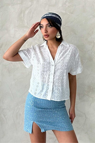 Nil's BUTİK Scalloped short sleeve shirt
