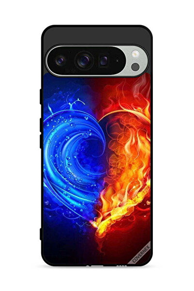Covernex غطاء حماية لجهاز Google Pixel 9 Pro بخلفية قلب النار والماء