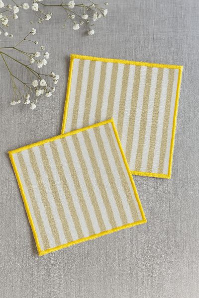 Evdek Pack of 2 Digital Printed Cocktail Napkins with Embroidery Detail Ds11