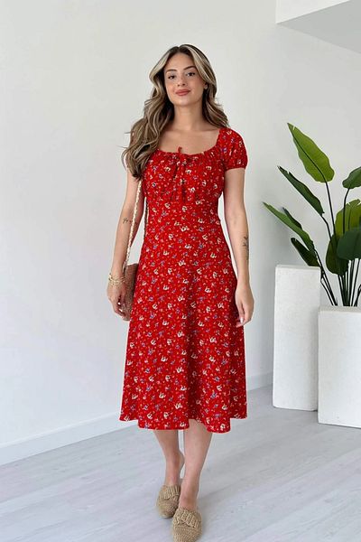 Sorridi Floral Patterned Tie Front Princess Sleeve Midi Dress
