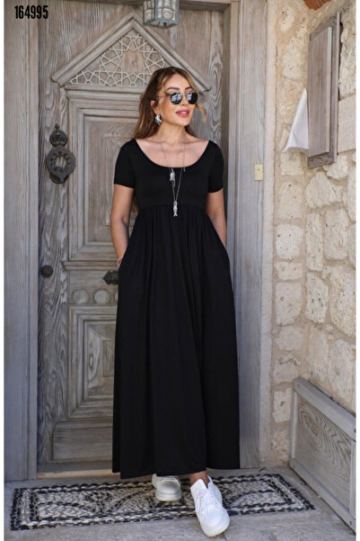 Kokosh moda Women's Slit, Round Neck, Pocketed Summer Long Dress