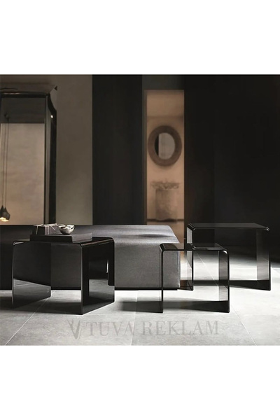 TUVA REKLAM Tuva Şeffaf Akrilik Pleksi Transparan Üçlü Set Zigon Takım Sehpa Yan Orta Salon Yatak(ÇKL RNK SÇN)