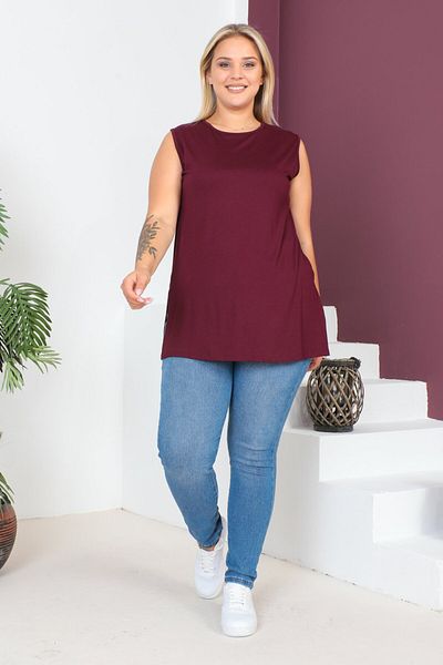 tarzımsüper Large Size Thick Strap Lycra Slit Sports and Daily Combed Cotton Tank Top Blouse