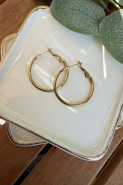 My Joyas Design Steel Hoop Earring Gold (Diameter:3Cm)
