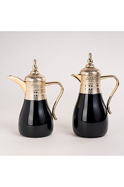 Dallaty قارورة فولاذية ذهبية وسوداء سعة 1 لتر + 700 مل قطعتين