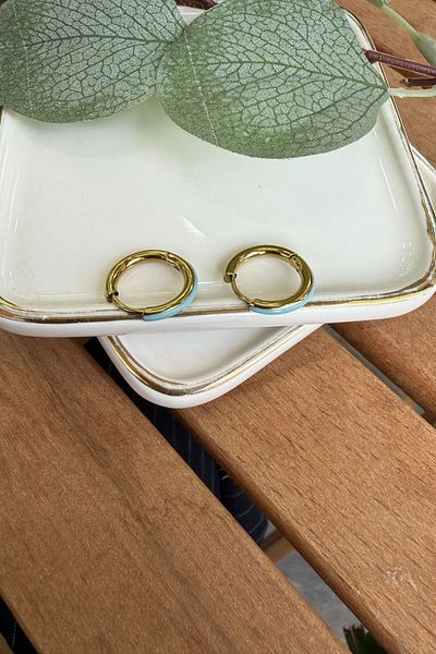 My Joyas Design Steel Blue Stripe Hoop Earrings (Diameter:1.5Cm)