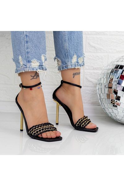 Botinelli Sandale Dama cu Toc subtire VK118 Negru