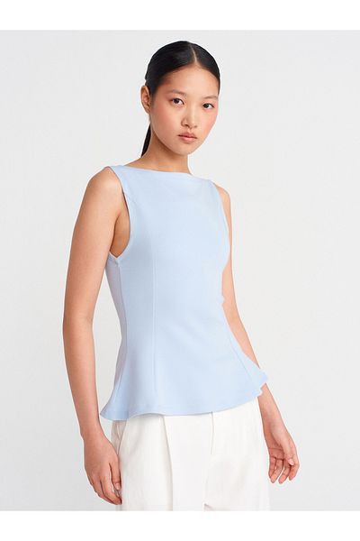 Dilvin 21001 Decolteu barcă Peplum Top-Albastru deschis