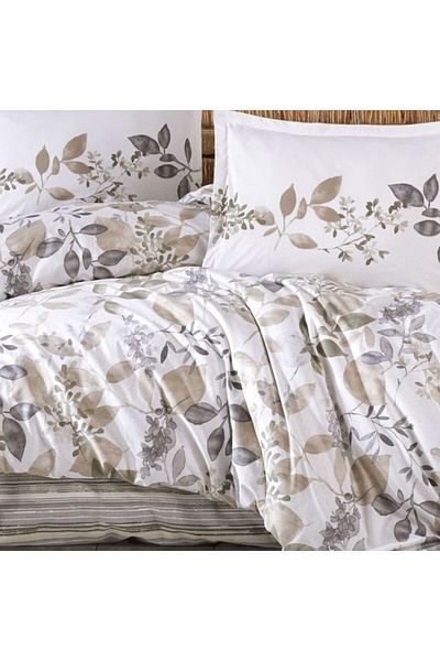 Pucioasa Double bed linen made of 100% cotton, beige-gray leaves, Azura