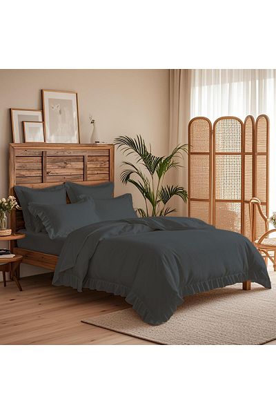 kesenegore 4 Piece Elastic Sheet Ranforce Cotton Fabric Ruffled Double Duvet Cover Set