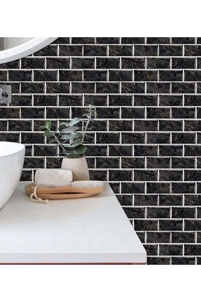 divendi-ro Set 5 x self-adhesive decorative wallpaper, washable, strong adhesive, 30x60cm, black, marble