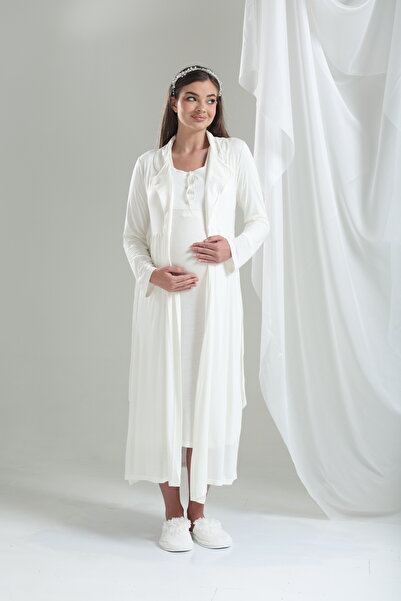 Pelin طقم ثوب نوم للنساء الحوامل بياقة شال إكرو