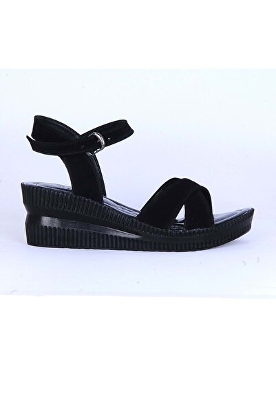 moda ayakkabım Moda Ayakkabı 152 Ortopedik Süet 7Cm Kadın Sandalet Ayakkabı