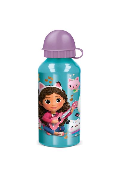 Gabby's Dollhouse Children's water bottle, aluminum, Turquoise, capacity 400 ml, Gabby's Dollhouse
